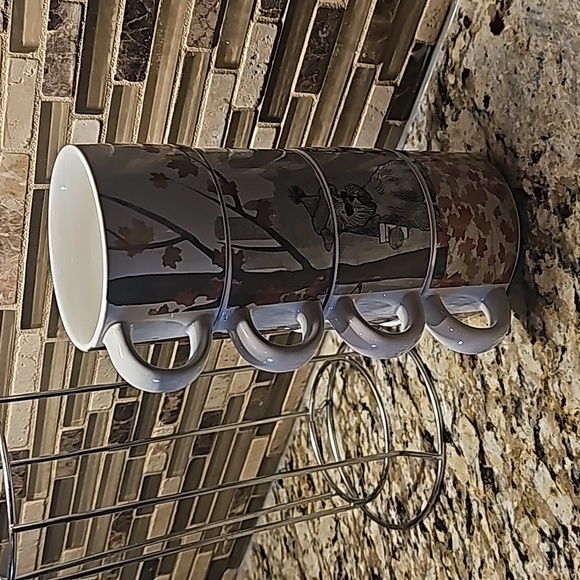 Pier 1 Stackable Autum Stoneware Mugs, Set of 4 w/metal housing - Picture 2 of 7